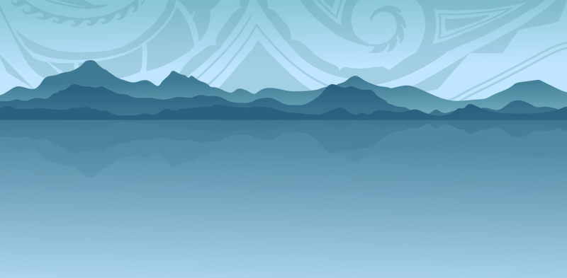 mountain range with Maori symbols